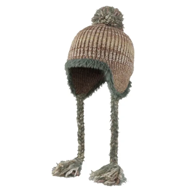 New Style With Fur Ball Thickened Woolen Cap Korean Style Earflaps Slipover Knitted Hat Brown - Shop at LoveMi