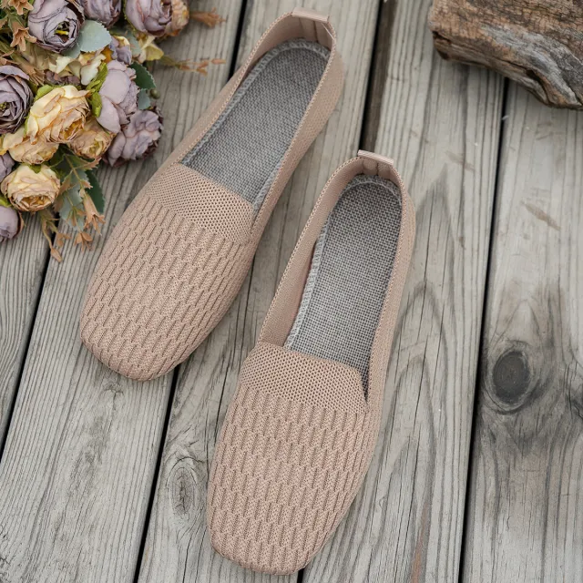 Knitted Soft Bottom Braided Shoes Breathable Low cut Khaki - Shop at LoveMi