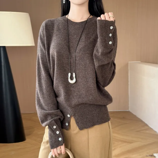 Women's French style Button Split Turtleneck Sweater Coffee Color - Shop at LoveMi