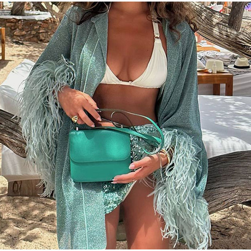 Comfortable Eye-catching Feather Sleeve Solid Color Coat Shirt