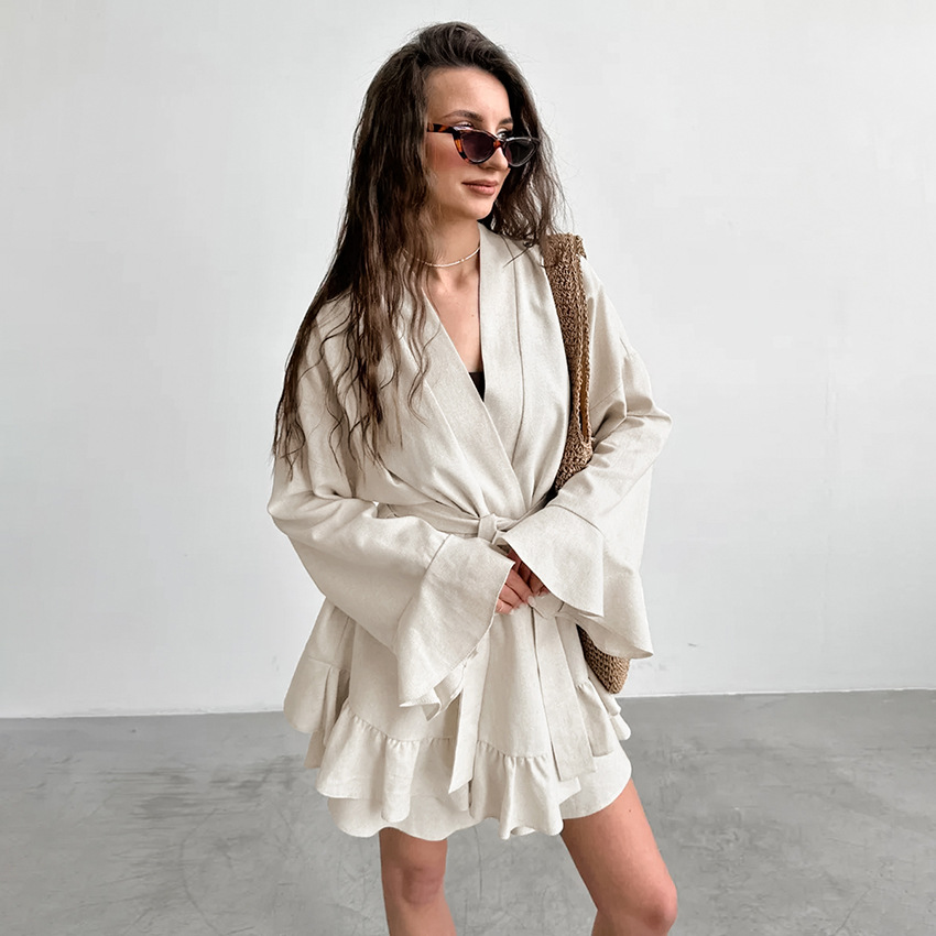 Pure Cotton Breathable Loose Fitting Soft And Comfortable Long Sleeve Shorts Pajama Set