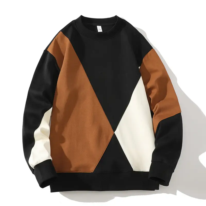 Men's Round Neck Sweater Spring Fashion Loose Breathable Stitching Long Sleeve