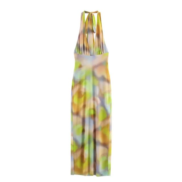 Ethnic Floral Print Silk Net Hanging Collar Dress - Shop at LoveMi