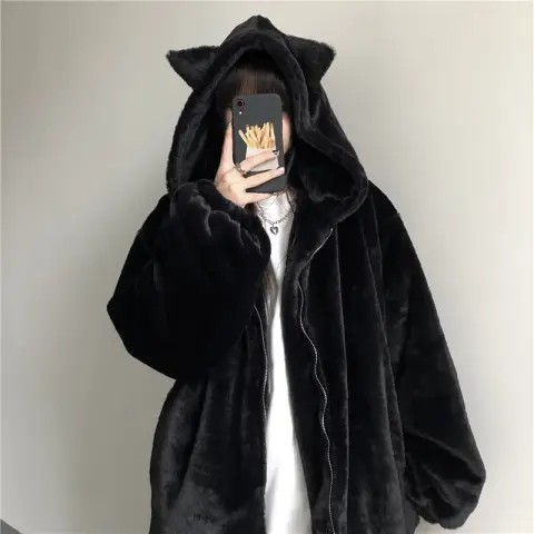 Thickened Ears Furry Coat Cotton Clothes Women's