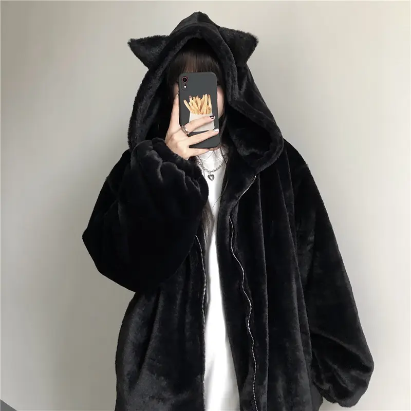 Thickened Ears Furry Coat Cotton Clothes Women's