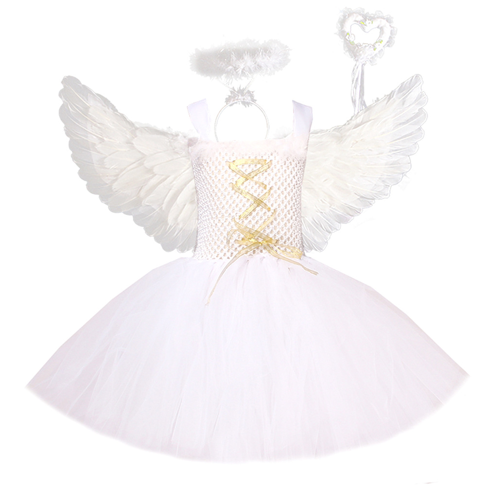 White Angel Wings Children's Dress Stage Performance And Catwalk Formal Dress