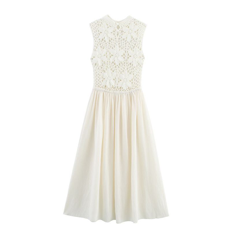New Summer Flower Embroidery Stitching Sleeveless Dress