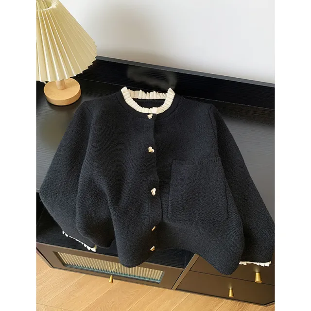 Tree Fungus like Lacework Patchwork Knitting Cardigan Black - Shop at LoveMi