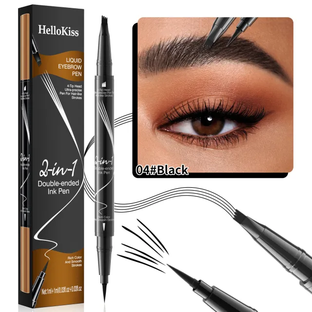 Double headed Liquid Eyebrow Pencil Quick drying Sweat resistant Not Smudge 04 Black - Shop at LoveMi