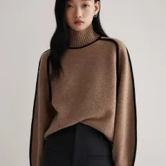 Autumn And Winter Half Turtleneck Three-dimensional Casual Loose Pullover Knitted Sweater Fashion Knit Top Outerwear - Floral Brown - View 1