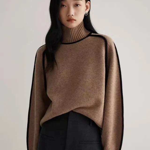 Autumn And Winter Half Turtleneck Three dimensional Casual Loose Pullover Knitted Sweater Fashion Knit Top Outerwear Floral Brown - Shop at LoveMi
