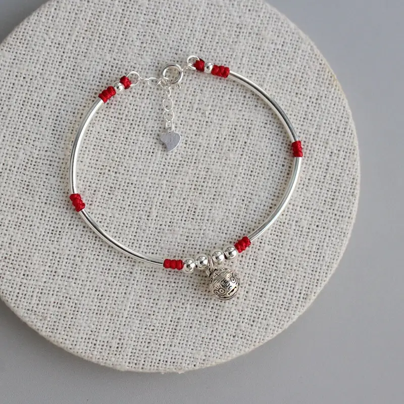 Sterling Silver Bell This Animal Year Red Rope Bracelet For Women