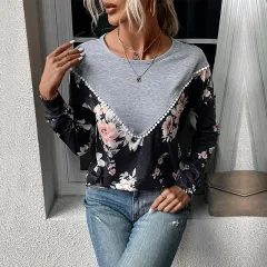 Casual Women's Wear Cross-border Long Sleeve Color Matching Sweater Thin Autumn - Dark Gray - View 1