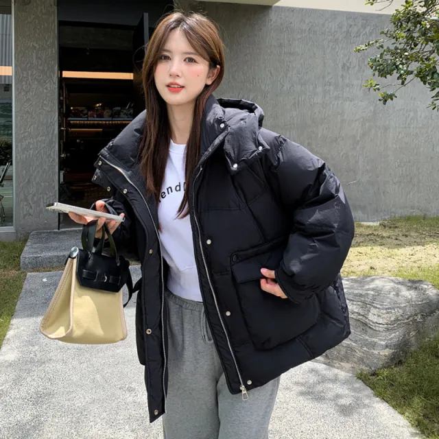 Women's White Duck Down Korean Style Slimming Hooded Thick Down Jacket Black - Shop at LoveMi