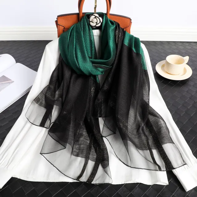 Women's Korean Style Silk Plaid Scarf Black Green - Shop at LoveMi