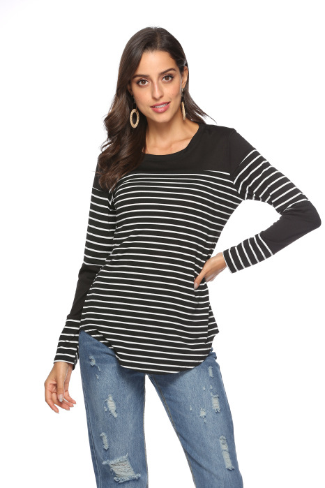 Title 13, Casual striped stitching long-sleeved loose T-s...