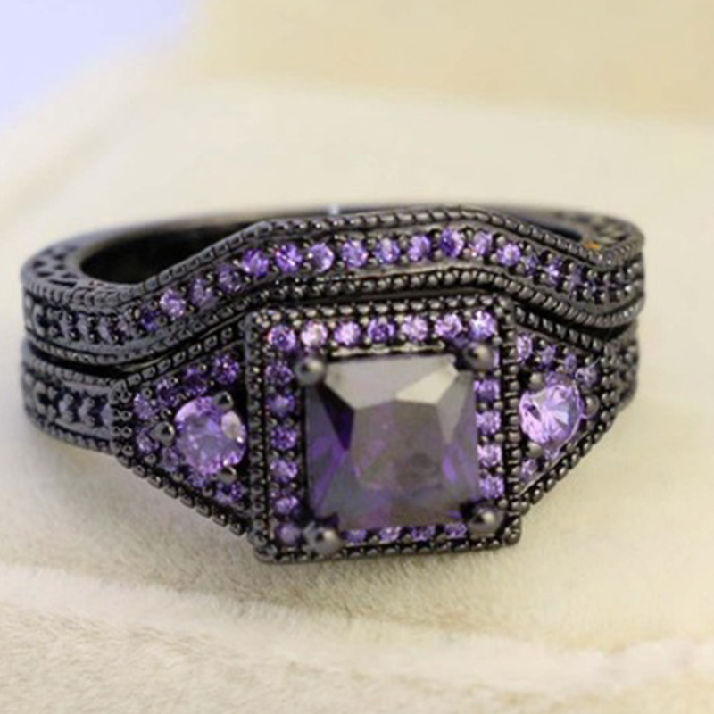 Black Zircon Plated Black Gold Ring Set Fashion