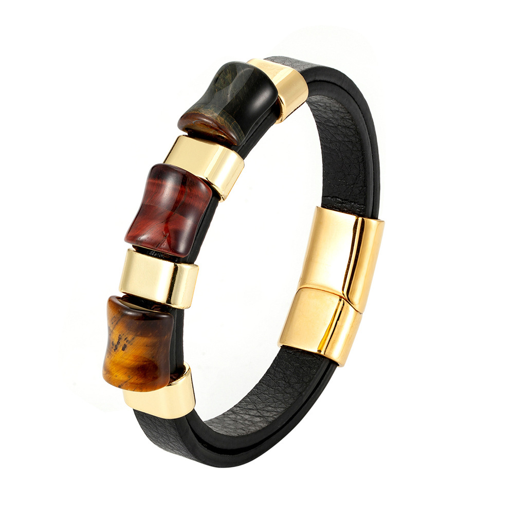 Title 4, Fashion Natural Tiger Eye Men Stainless Steel M...