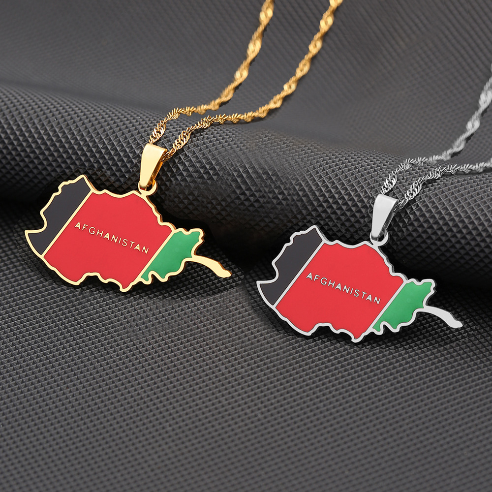 European And American Stainless Steel Afghanistan Drip Map Necklace