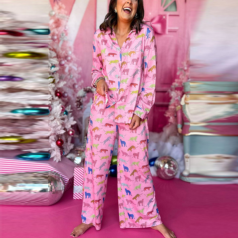 Home Fashion All-matching Printing Color Contrast Home Wear Suit