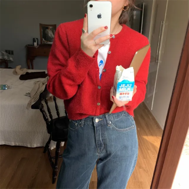 Raccoon Velvet Short Thickened Coat Cardigan Women's Design Sense Niche Small Wool Sweater Red - Shop at LoveMi