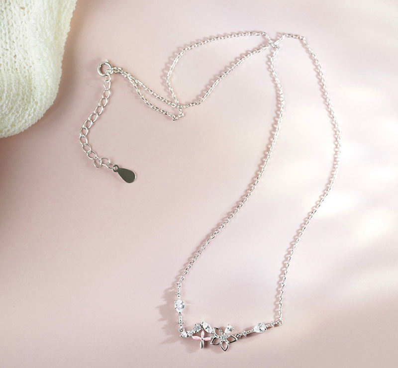 Romantic Diamond Cherry Blossom Necklace Women's Fashion Flower Clavicle Chain