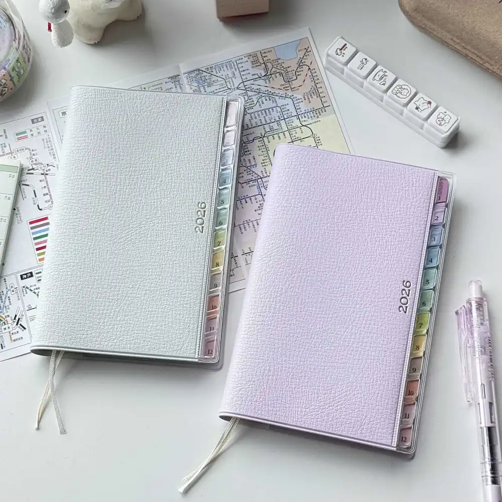 Rainbow Index Leather Planner Diary Notebook