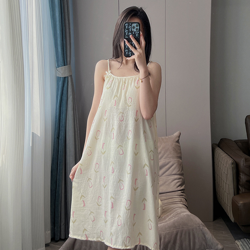 Women's Thin Plus Size Loose Slip Nightdress With Chest Pad Tulip - Shop at LoveMi