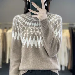Half Turtleneck Seven-pin Thickened Sweater - Camel - View 1