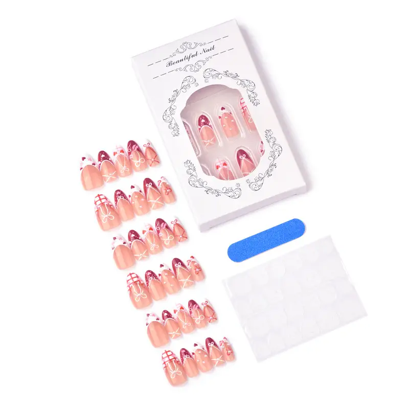 High-End French Almond Artificial Nails For Valentines Day