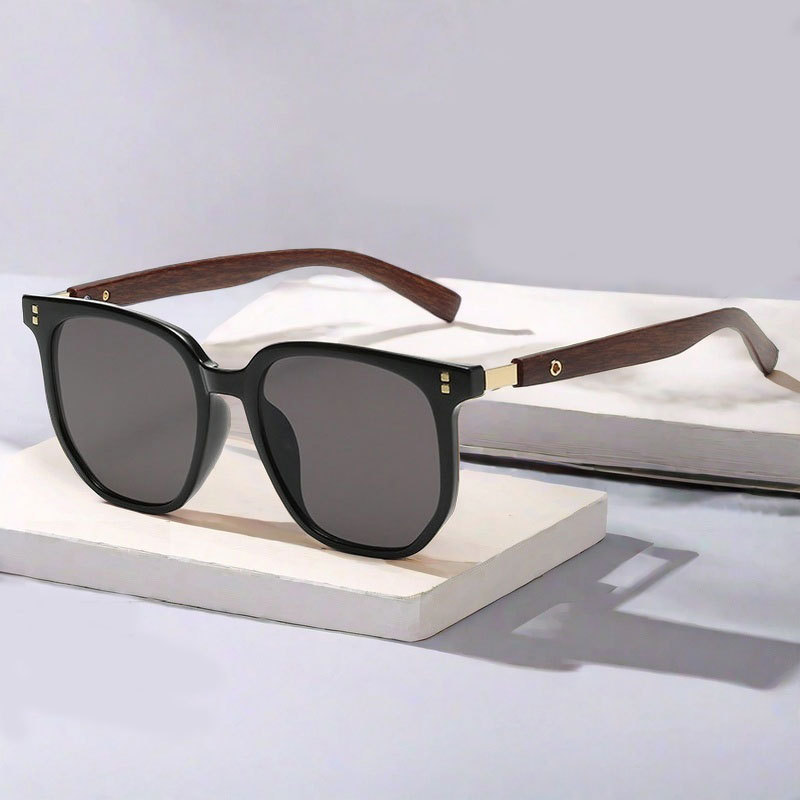 Fashionable Retro Polygonal Wood-grain Temple Arms, Stylish For Commuting And Easy To Match
