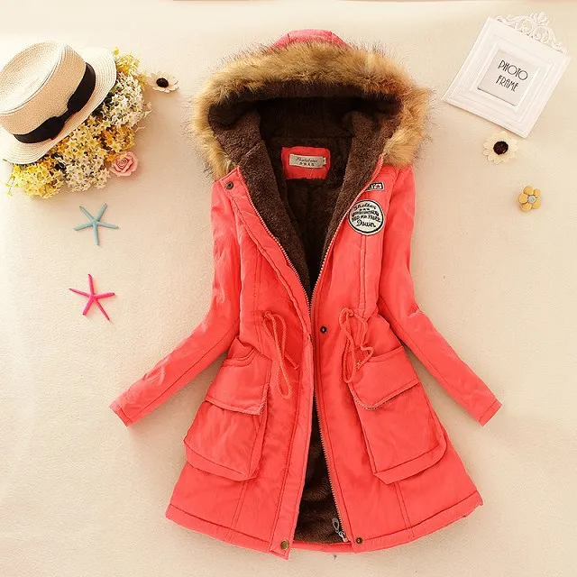 Autumn And Winter New Women's Plus Size Thickened Calibration Long-sleeved Hooded Lamb Wool Cotton-padded Jacket - Watermelon Red