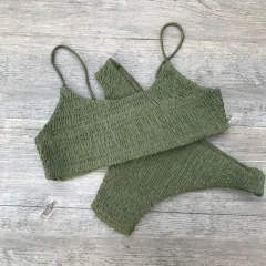 Swimsuit Pleated Triangle Bikini European And American Swimwear Women - Green - View 1