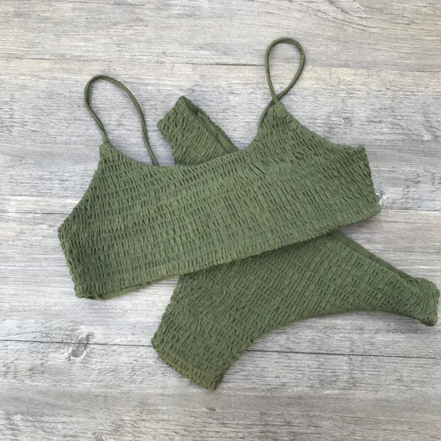 Swimsuit Pleated Triangle Bikini European And American Swimwear Women Green - Shop at LoveMi