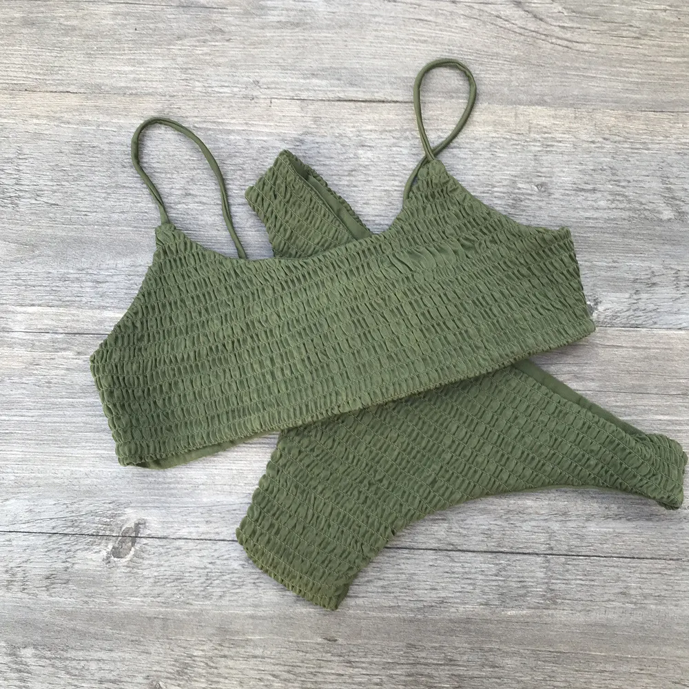 Swimsuit Pleated Triangle Bikini European And American Swimwear Women - Green