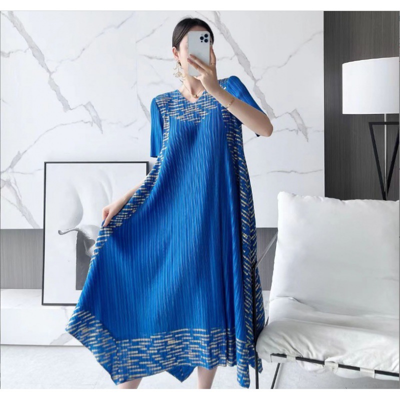Sanzhai Vintage Printed Pleated Dress Women
