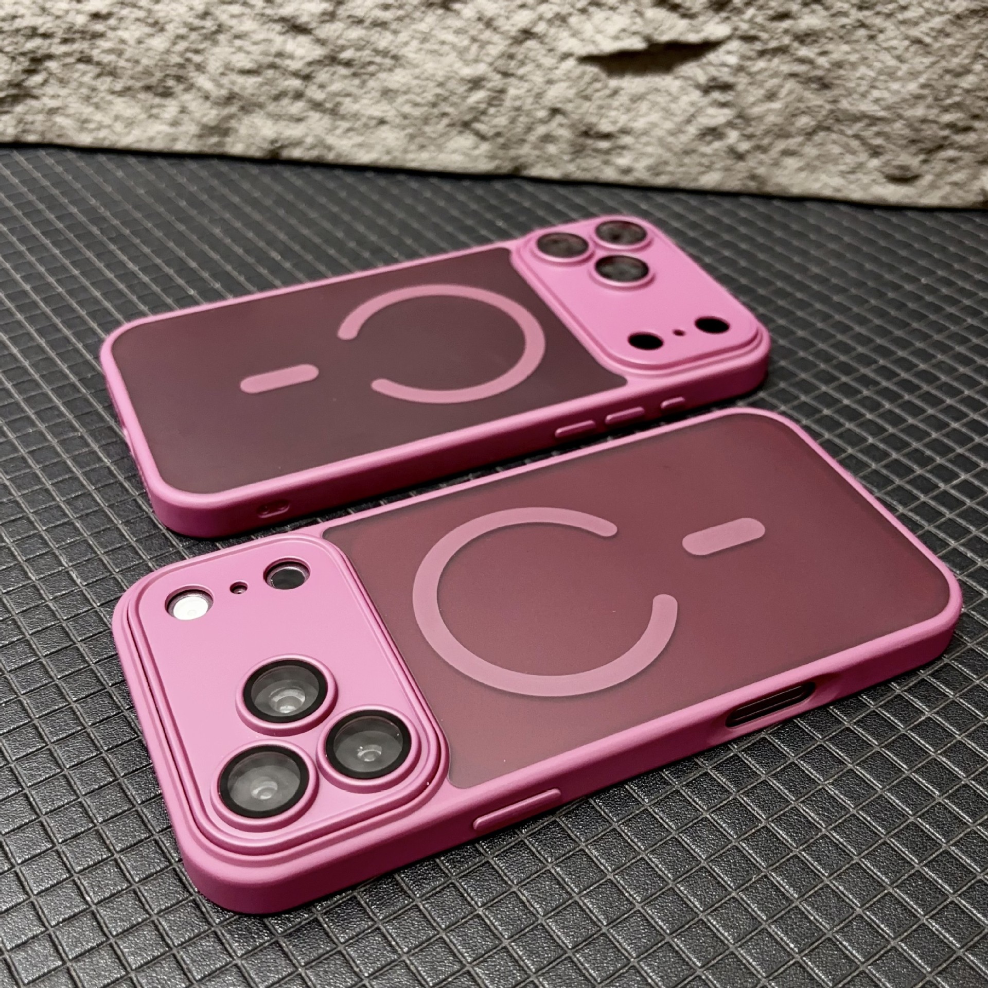 Funda semitransparente textura piel magnética protector lente