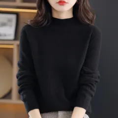 Fashion Women's Mock Neck Sweater - Black - View 1