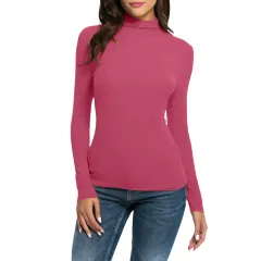 Women's Casual Long-sleeved Turtleneck Solid Color Top Bottoming Shirt - Rose - View 1