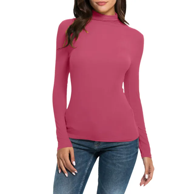 Women's Casual Long sleeved Turtleneck Solid Color Top Bottoming Shirt Rose - Shop at LoveMi