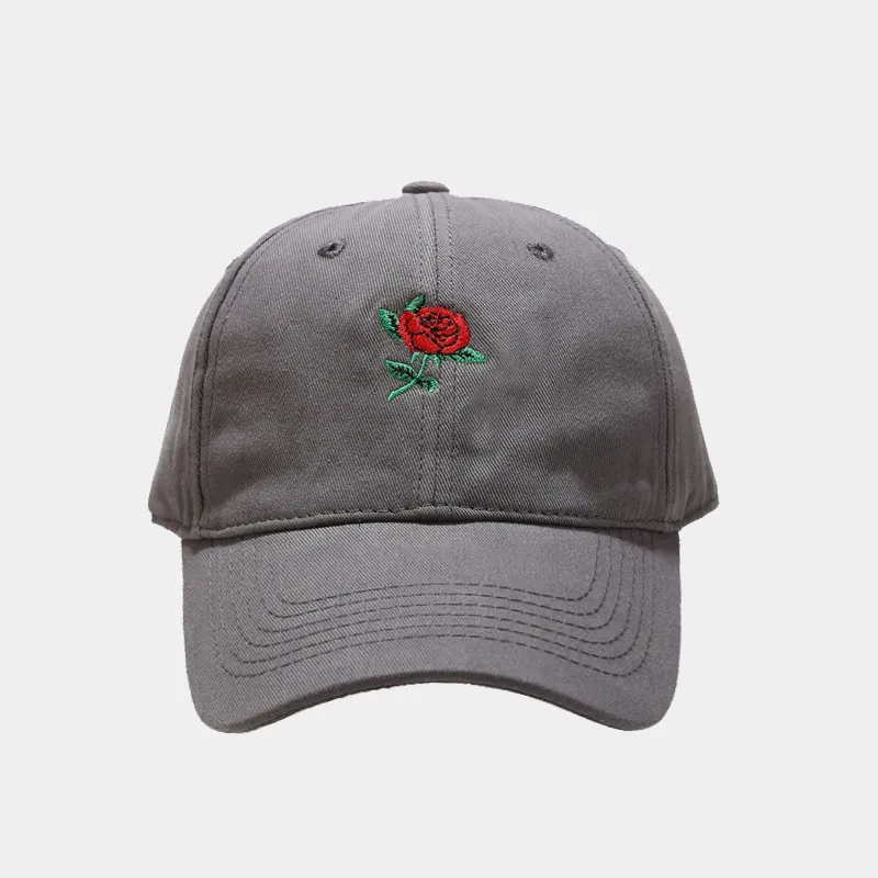 Women's Fashion Rose Embroidery Soft Top Baseball Cap - Grey