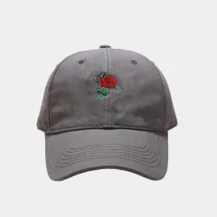 Women's Fashion Rose Embroidery Soft Top Baseball Cap - Grey - View 1