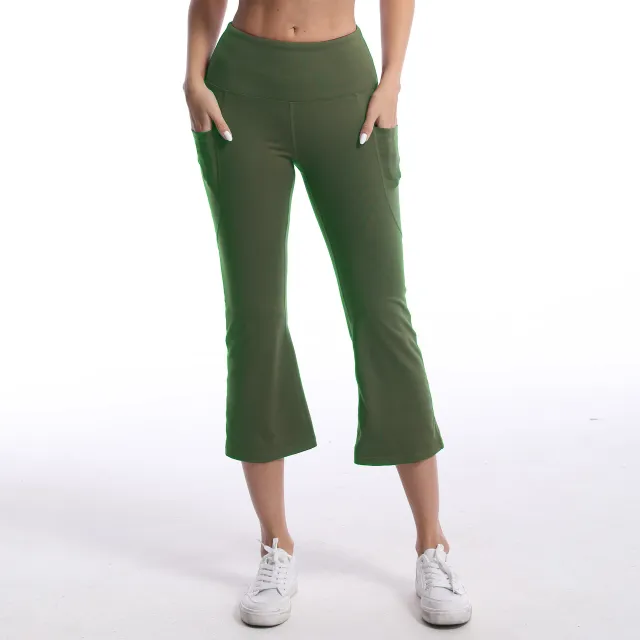 Pocket Solid Color Stretch Hip Lift Sports Nude Feel Yoga Leggings Army Green - Shop at LoveMi