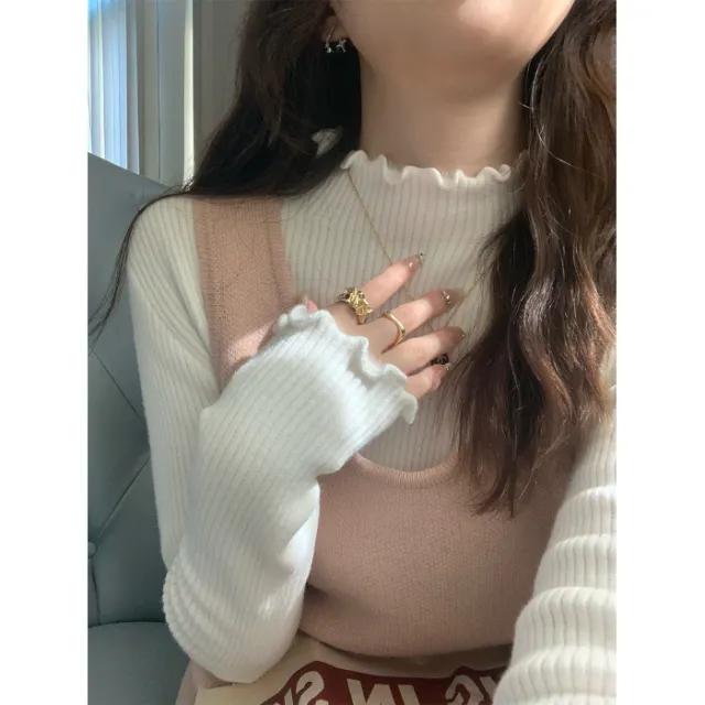 Women's Autumn And Winter Fleece lined Mock Neck Sweater Knitwear Top Apricot - Shop at LoveMi