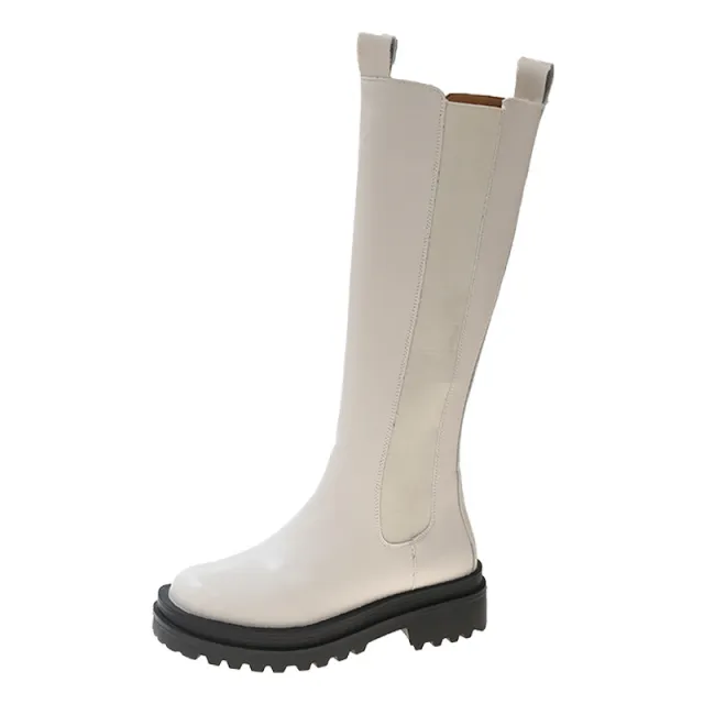 Autumn And Winter New Thick Bottom Small Boots Genuine Leather Knee high Boots Beige - Shop at LoveMi