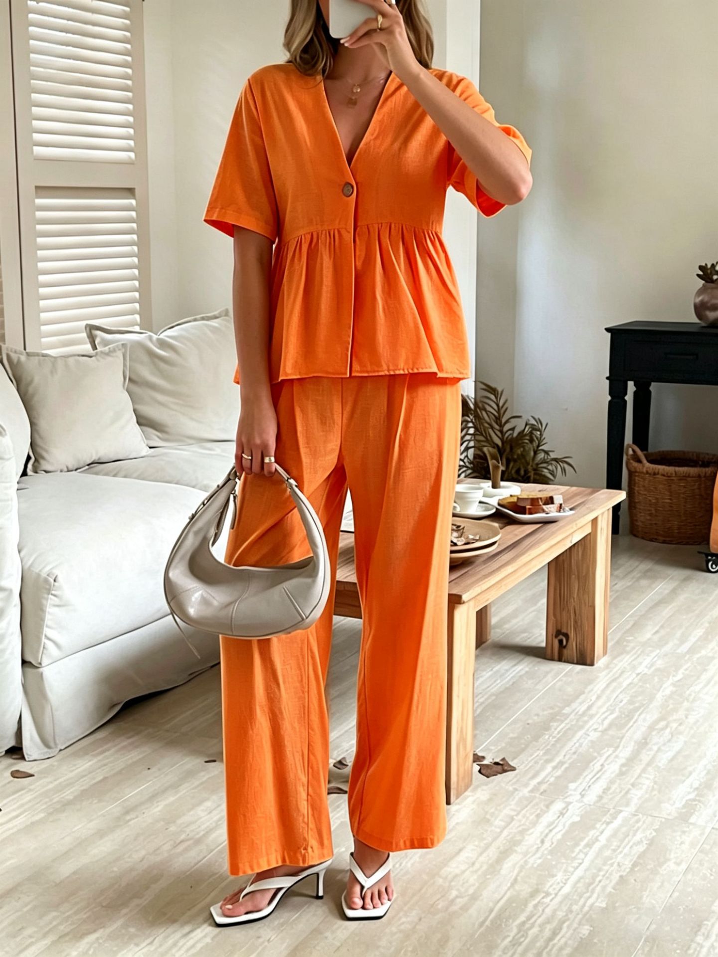 Women's Wide-Leg Pants Co-ord in Orange Red – bold color