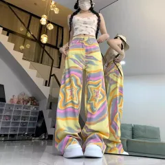 Women's Colourful Blooming XINGX Jeans Loose High Waist Straight-leg Pants - Irregular - View 1
