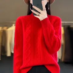 Autumn And Winter Thickening Half Turtleneck Cable-knit Sweater Sweater - View 1