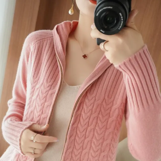 Zipper Sweater Coat Women's Knitted Cardigan Short Stand Collar Loose Tan - Shop at LoveMi