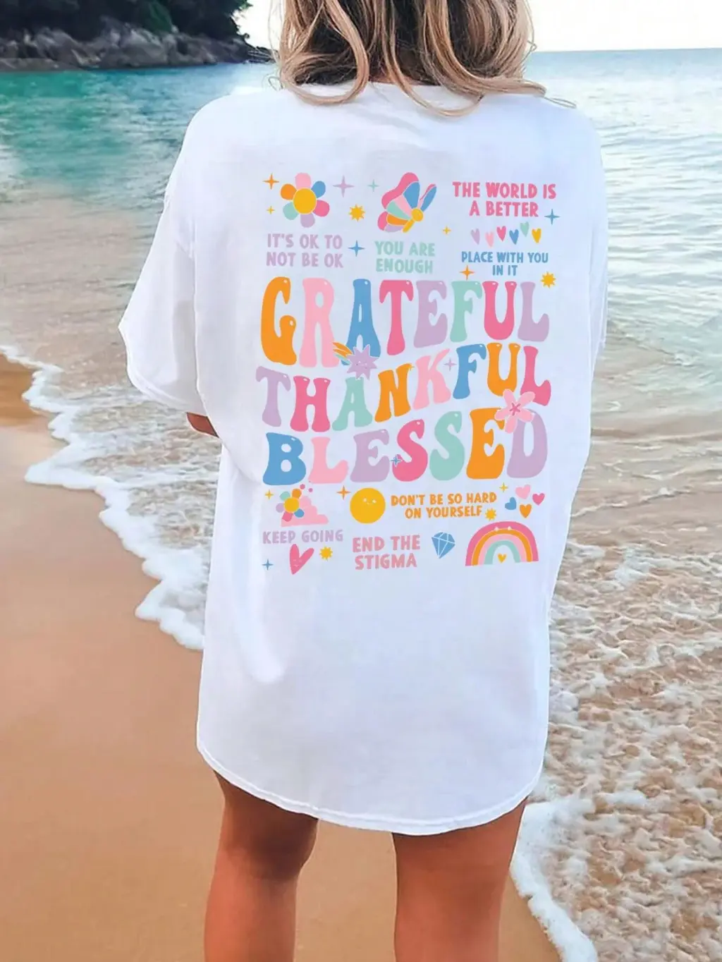 2D Printed Thanksgiving Element All Cotton T-shirt Loose Short Sleeve - White